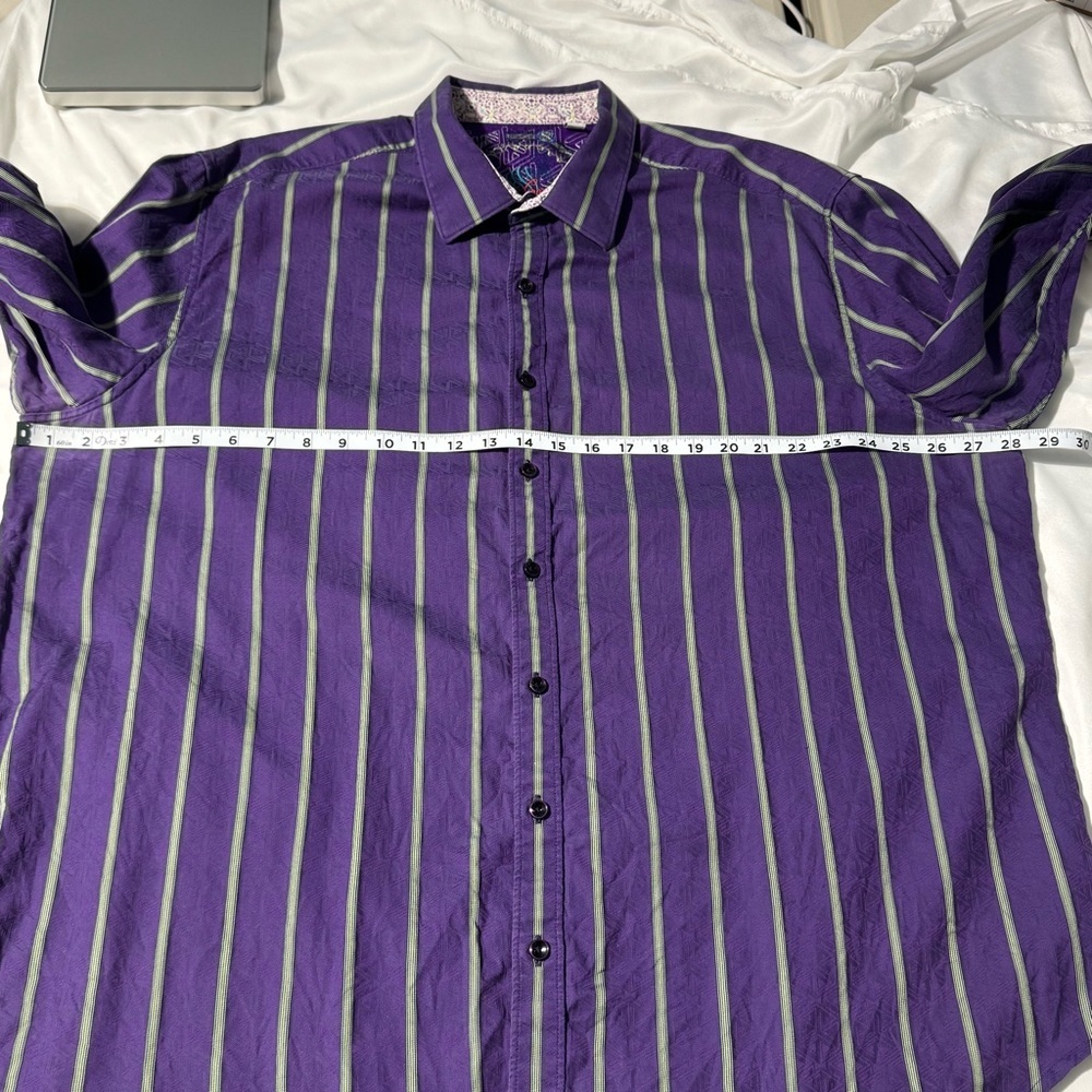 Robert Graham Purple Striped Button-Up Shirt | Size 2XL | Flip Cuff Detail - Picture 12 of 16